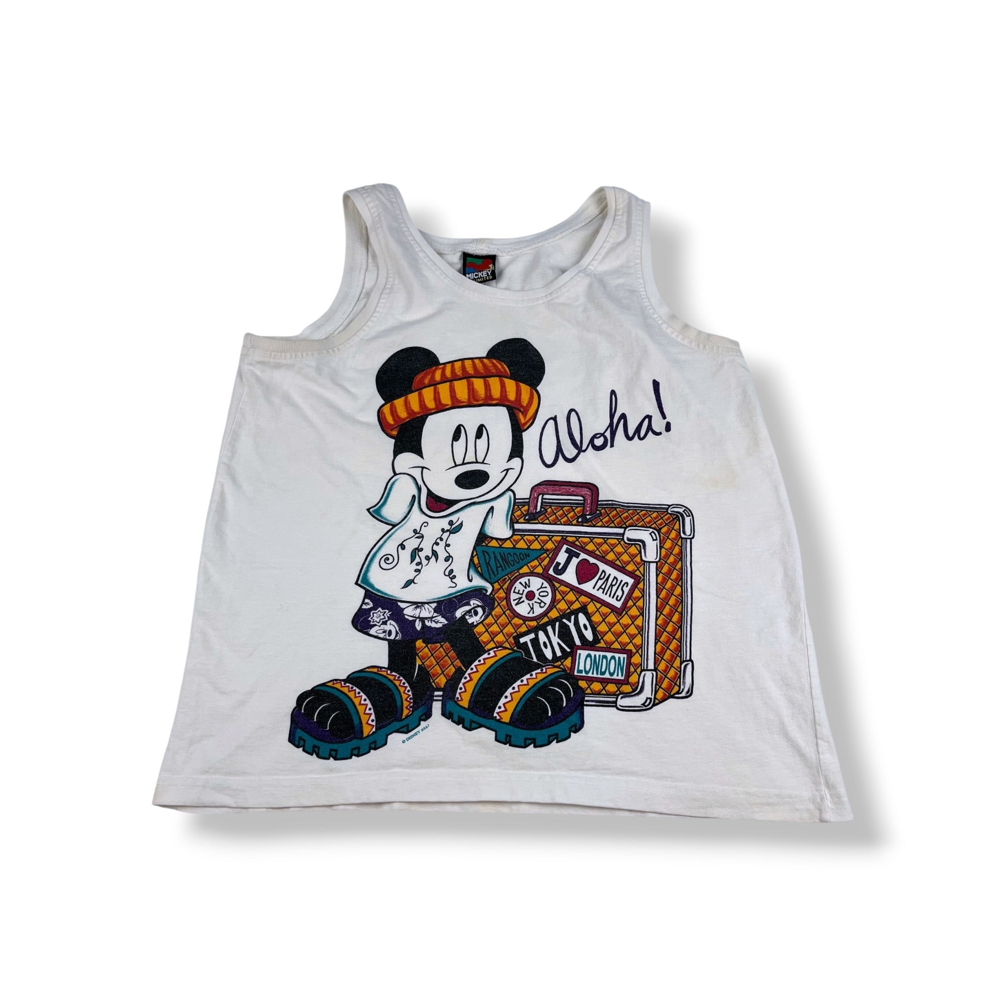 Vintage Mickey Mouse Aloha Tank Youth X-Large Adult Small