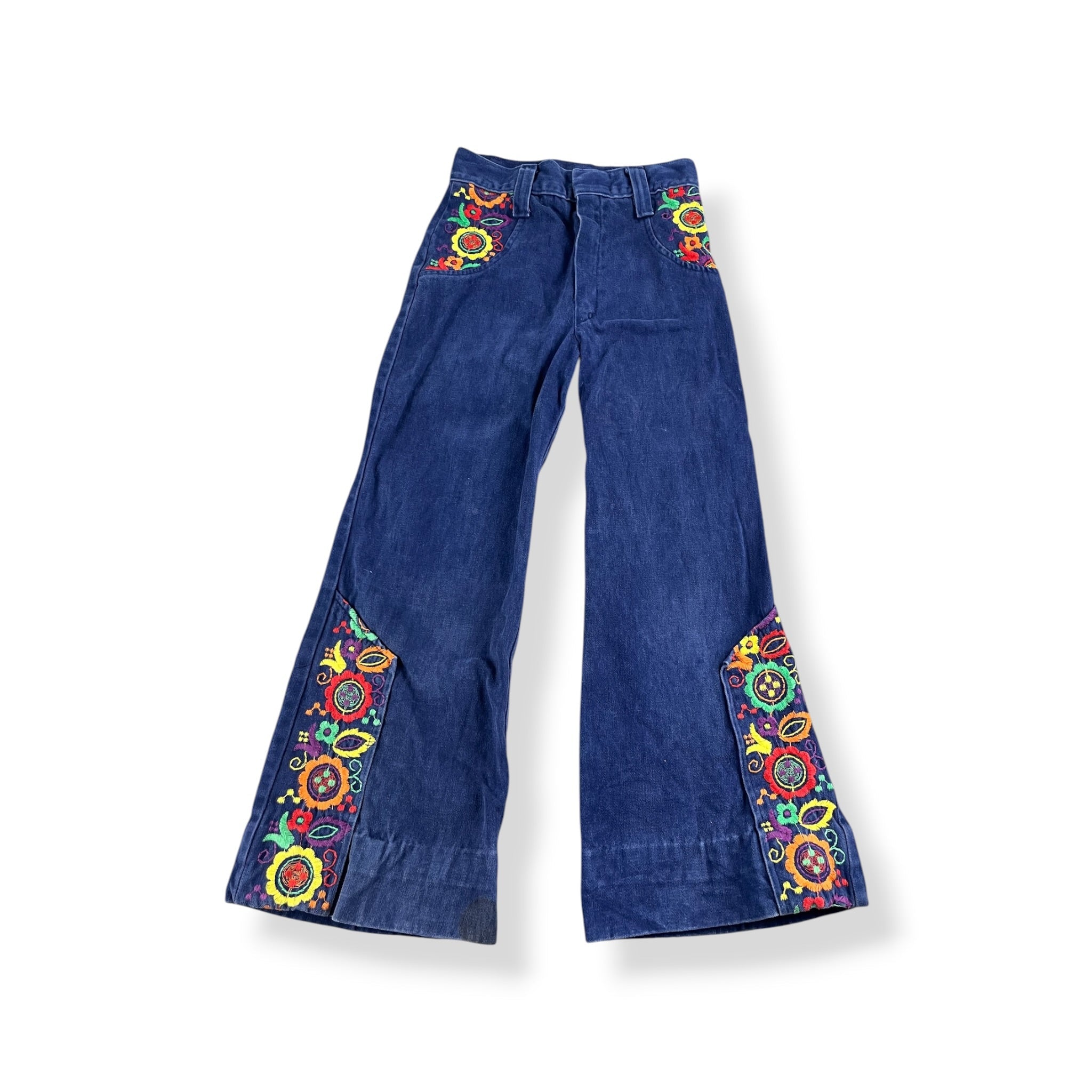 Vintage Embroidered Flared Denim Jeans Youth Medium
