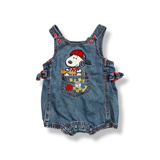 Y2K Baby Snoopy Denim Bubble Romper 12-18 Months