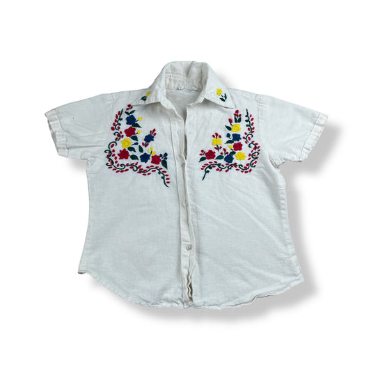 Vintage Hungarian Embroidered Blouse Youth Medium