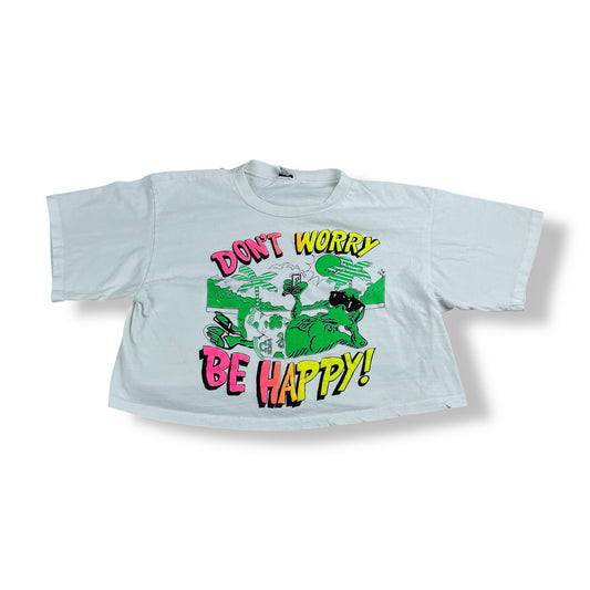 Vintage Don't Worry Be Happy Crop Top Adult Small