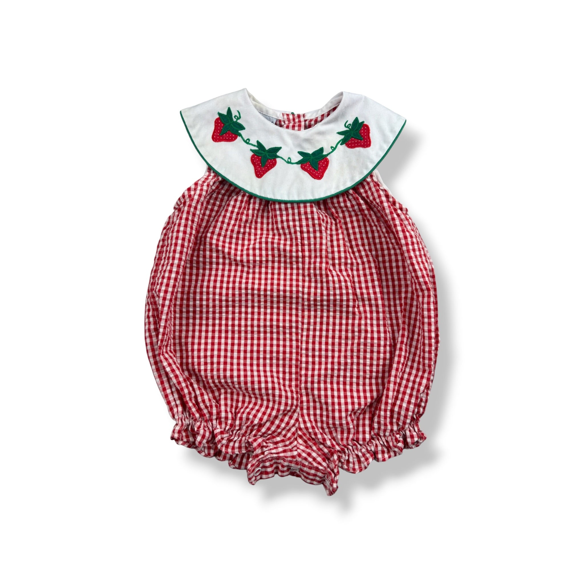 Vintage Strawberry Gingham Romper 12 Months