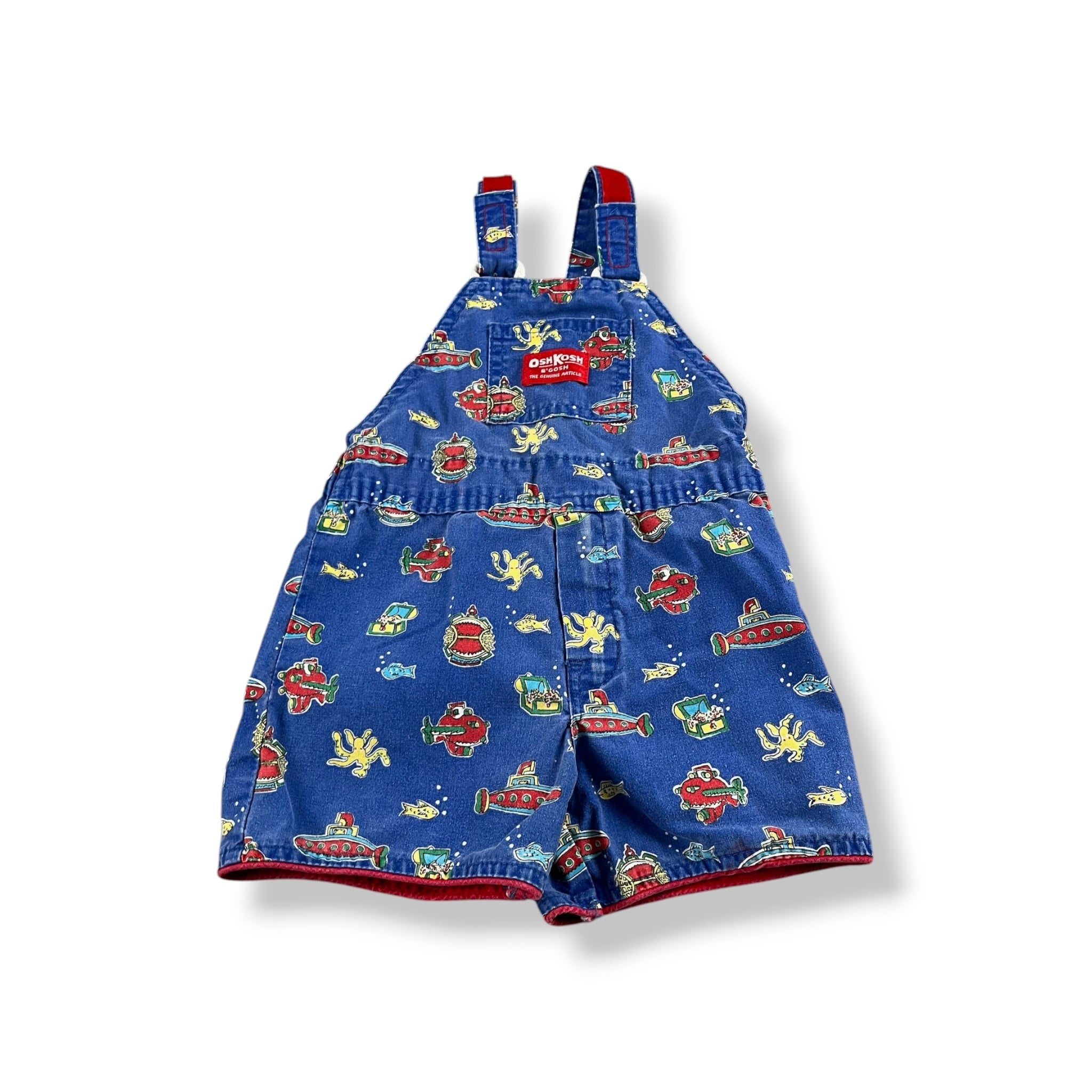 Vintage OshKosh Submarine Print Shortalls 12 Months