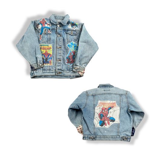 Vintage French Toast Spiderman Upcycled Denim Jacket 5T