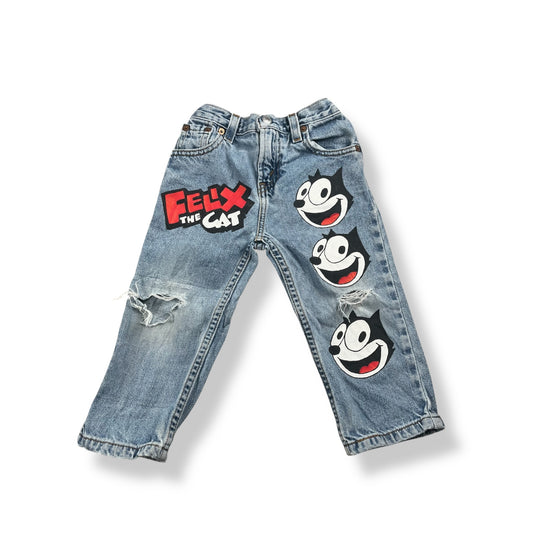 Hand Painted Felix The Cat- Levis Jeans 2T