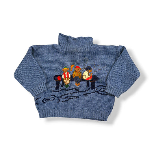 Vintage Fishing Teddy Bears Knit 18 Months