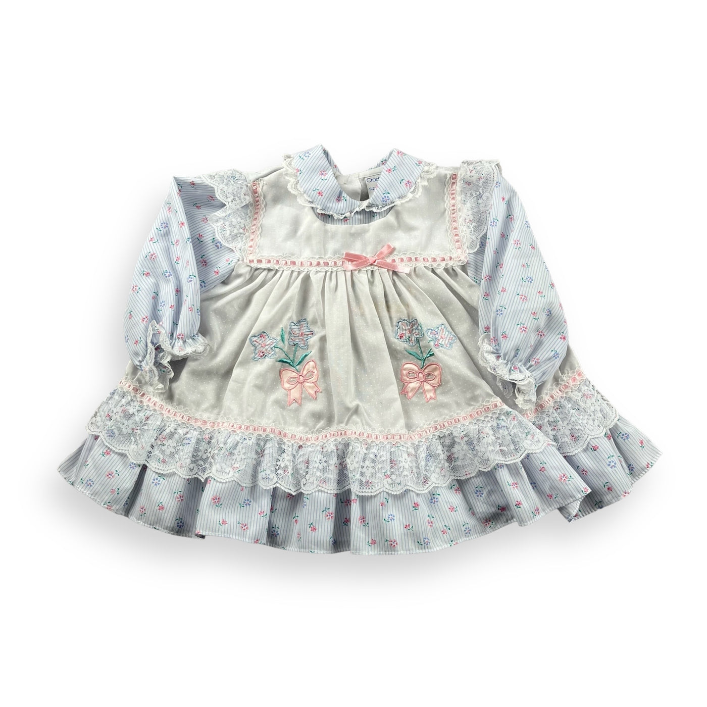Vintage Floral & Bow Ruffled Lace Dress 9-12 Months