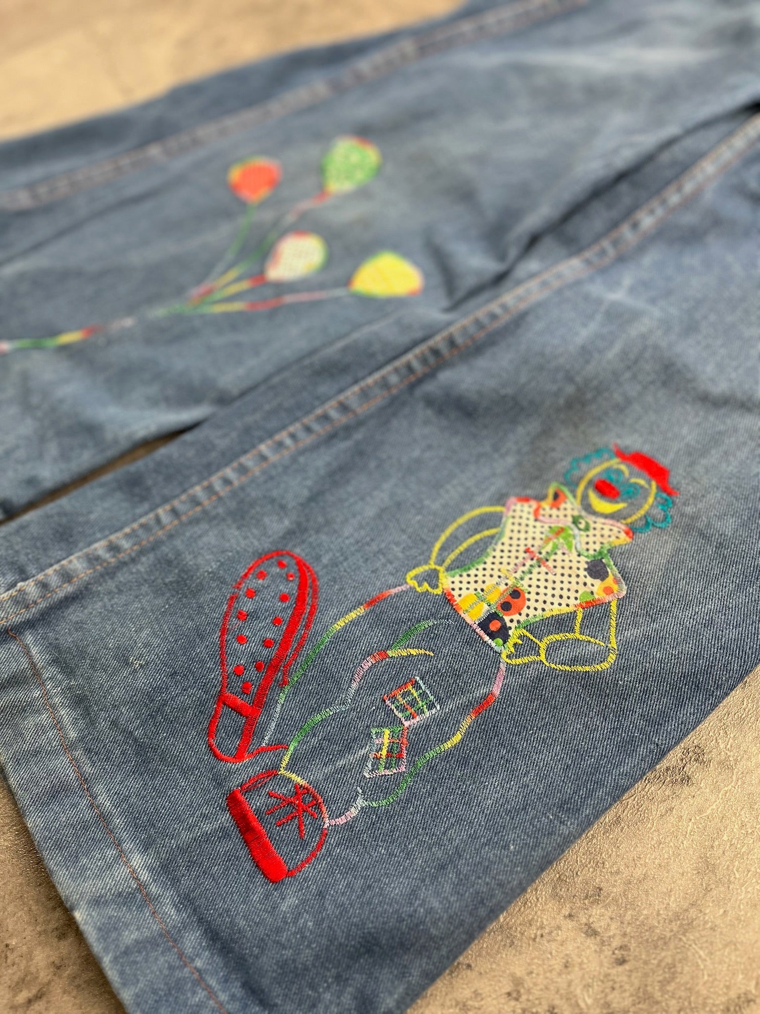 Vintage Clown Embroidered Denim Jeans 7 Youth Small