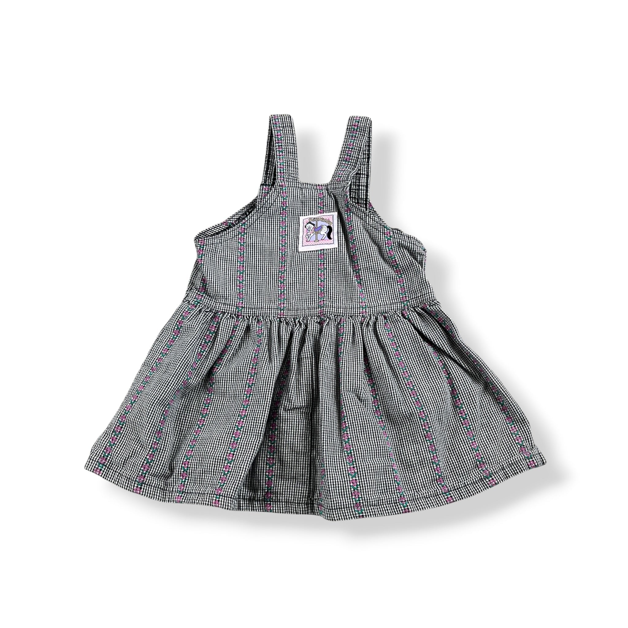 Vintage OshKosh Floral Houndstooth Carousel Dress 3T