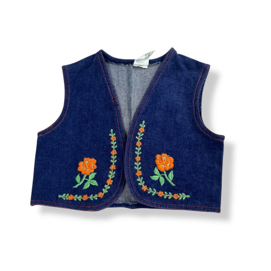 Vintage 70's Embroidered Denim Vest 12 Months