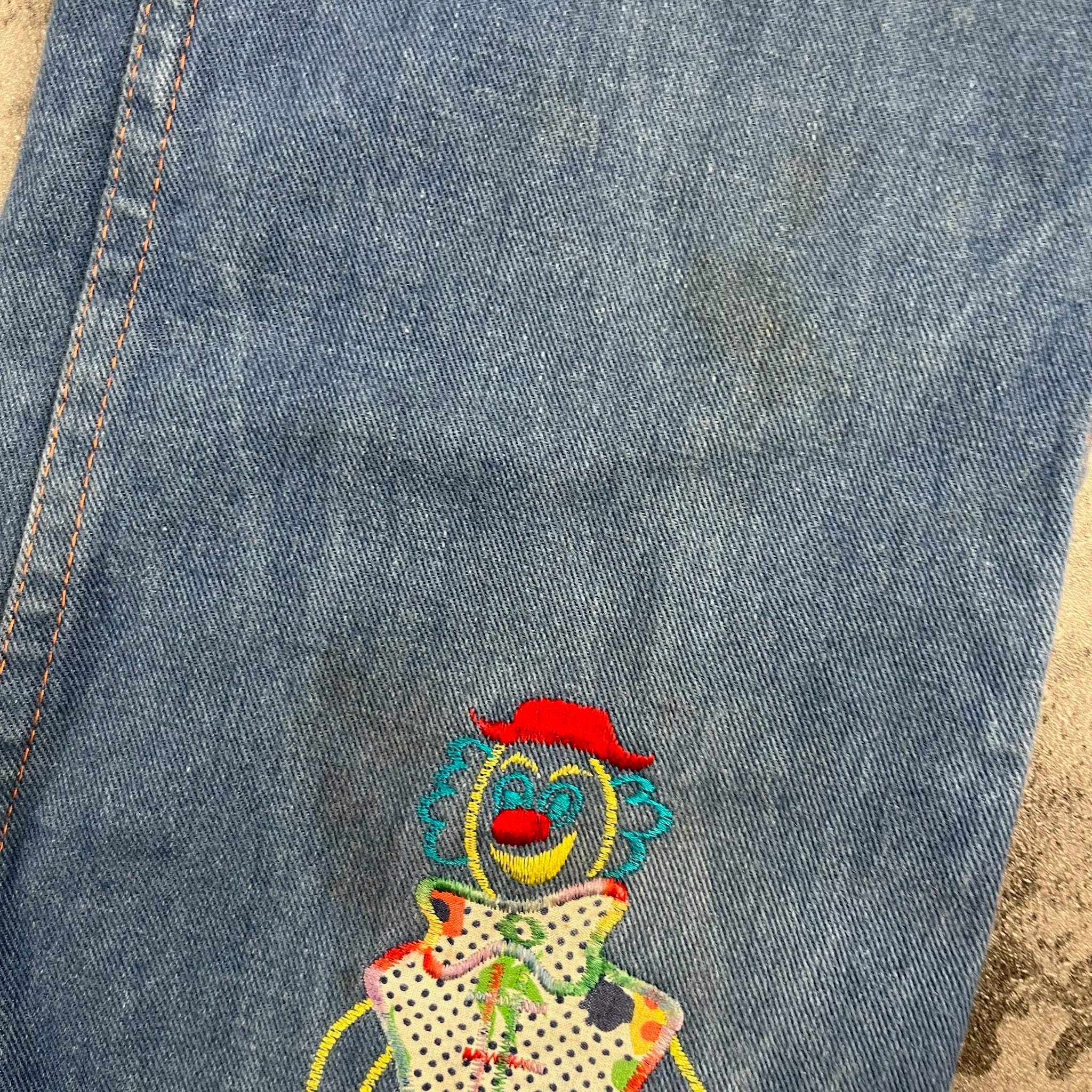 Vintage Clown Embroidered Denim Jeans 7 Youth Small