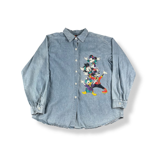 Vintage 90’s Mickey & Friends Denim Button Up Youth XL / Adult Small