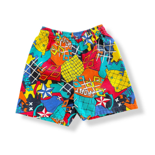 Vintage Patterned Colorblock Shorts 4/5T