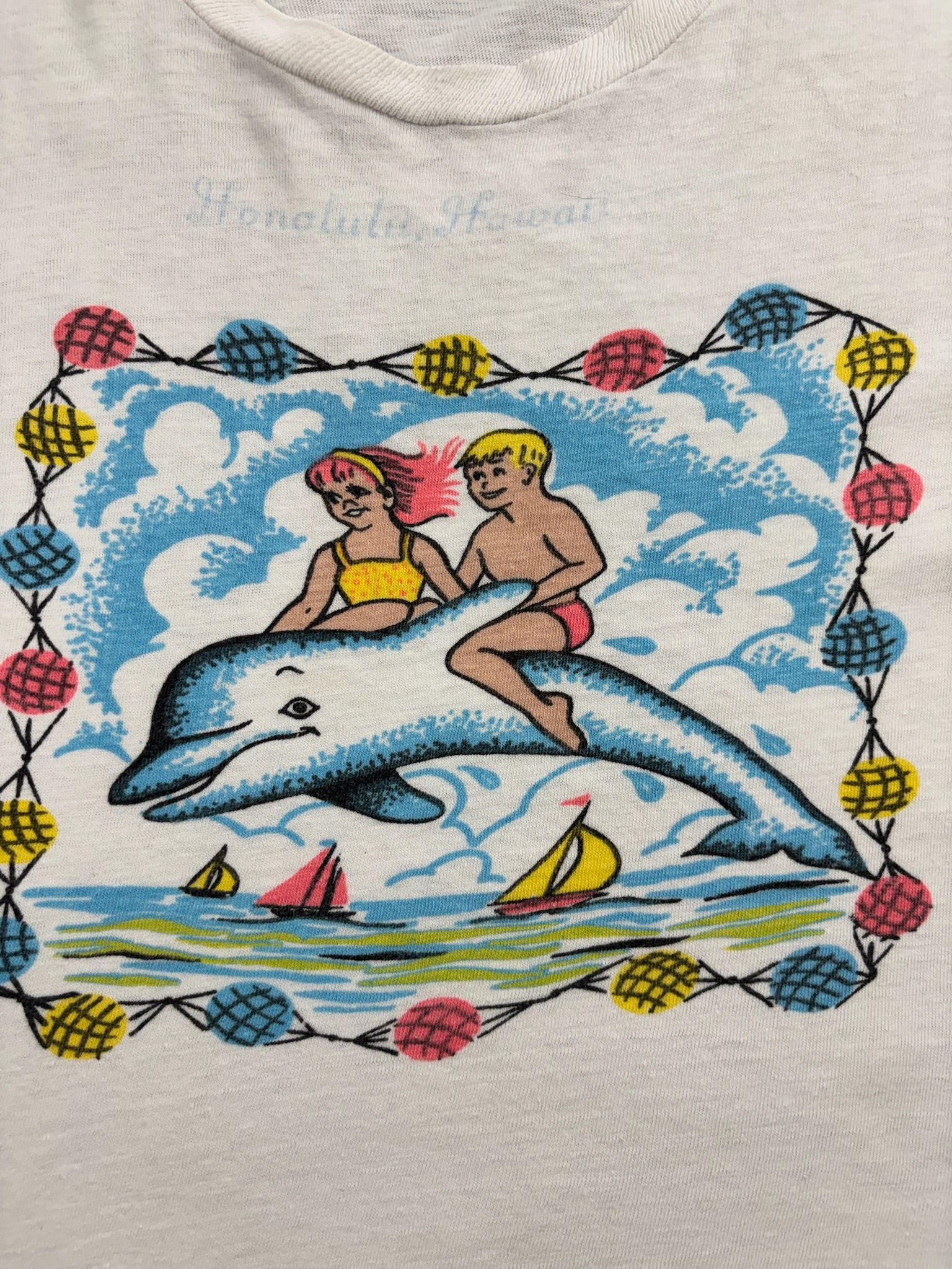 Vintage 60’s Water Print Honolulu Souvenir Shirt 3/4T