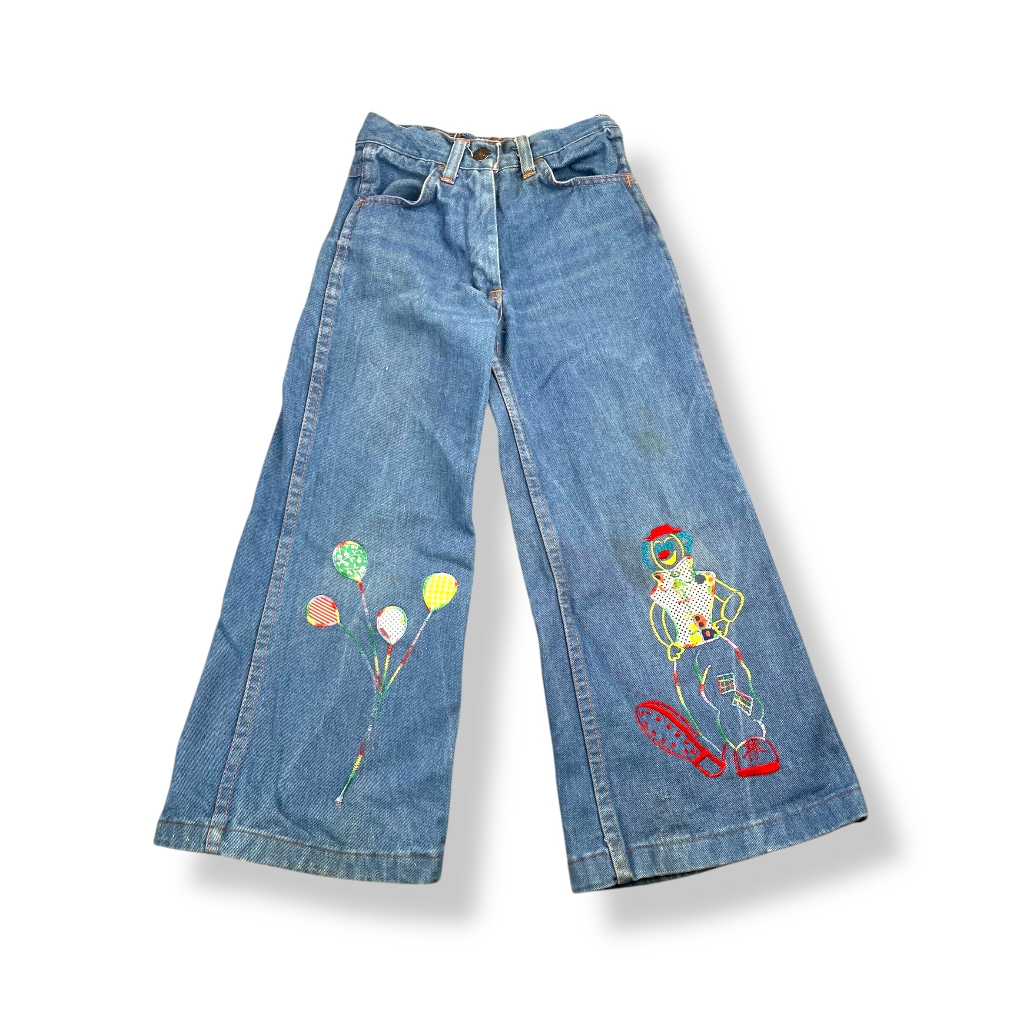 Vintage Clown Embroidered Denim Jeans 7 Youth Small