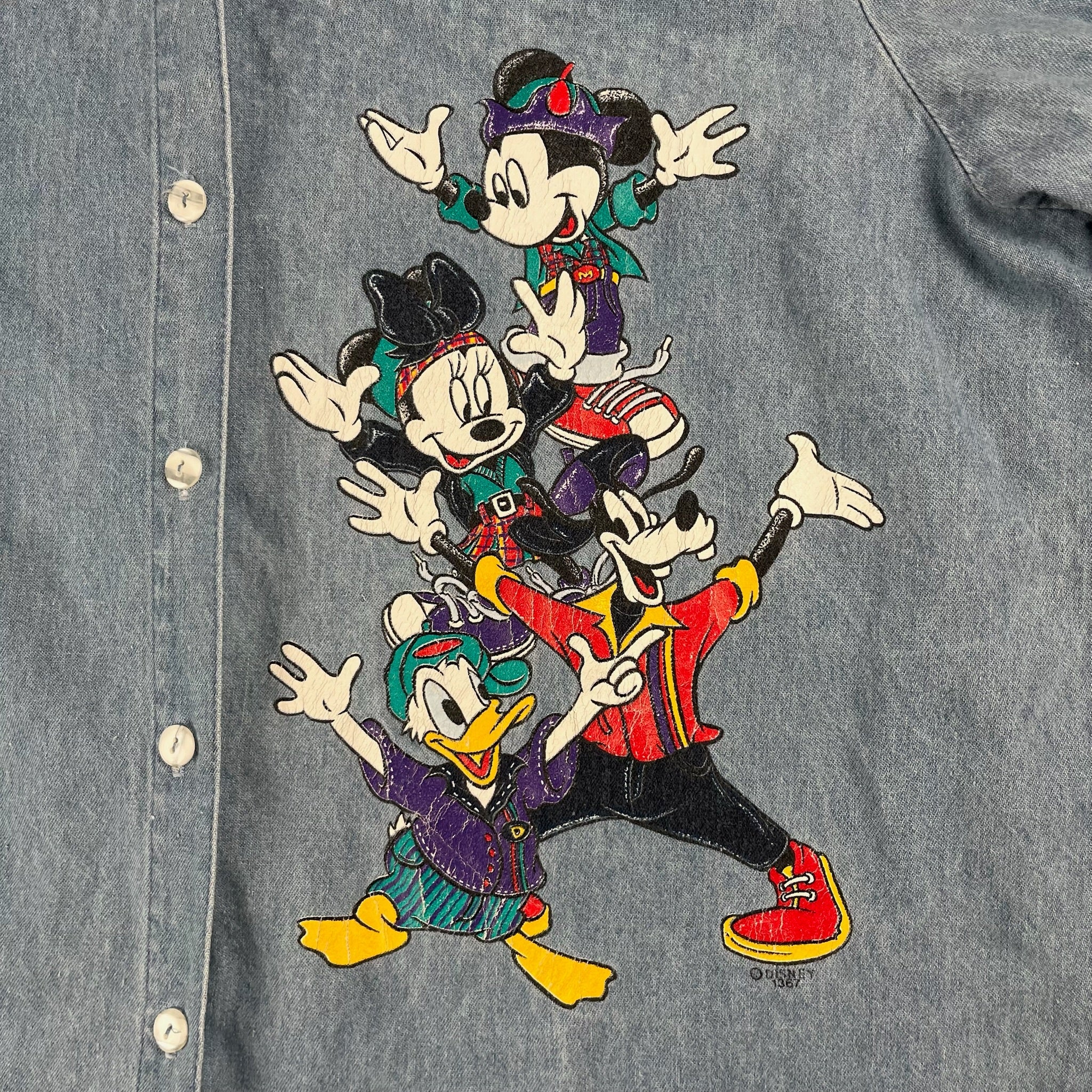Vintage 90’s Mickey & Friends Denim Button Up Youth XL / Adult Small